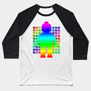 Large Rainbow Minifig in Front of Buttons Baseball T-Shirt